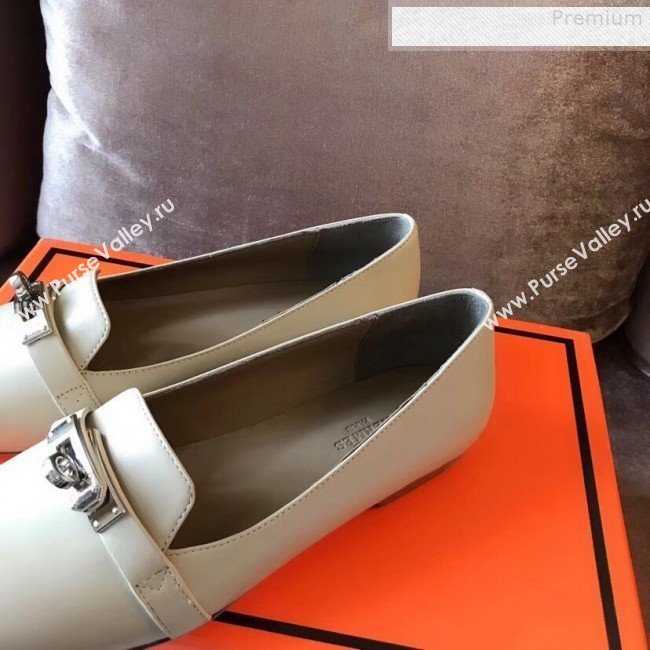 Hermes Kelly Calfskin Flat Loafers White (A8-9080804)