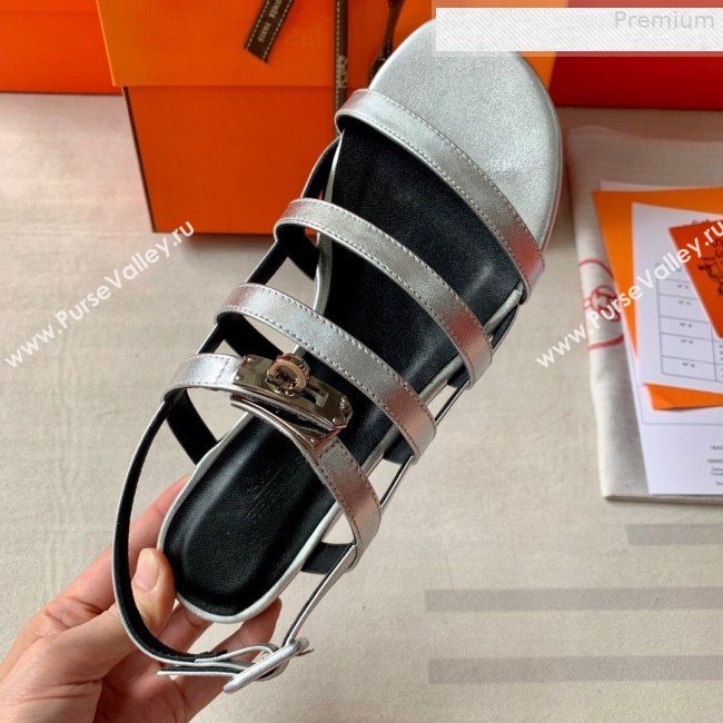 Hermes Kelly Calfskin Flat Sandals Silver 2019 (DLY-9080812)