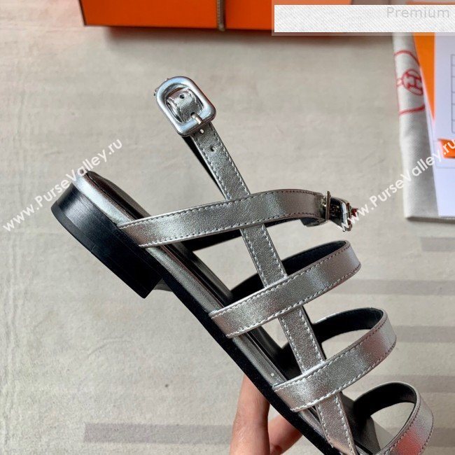 Hermes Kelly Calfskin Flat Sandals Silver 2019 (DLY-9080812)
