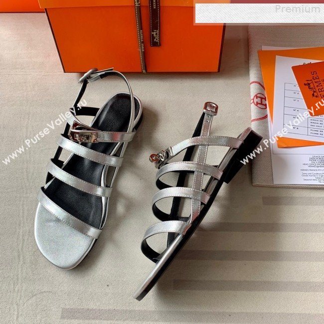 Hermes Kelly Calfskin Flat Sandals Silver 2019 (DLY-9080812)