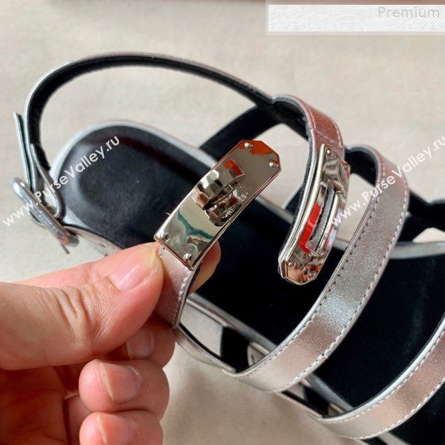 Hermes Kelly Calfskin Flat Sandals Silver 2019 (DLY-9080812)
