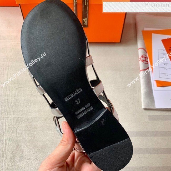 Hermes Kelly Calfskin Flat Sandals Silver 2019 (DLY-9080812)