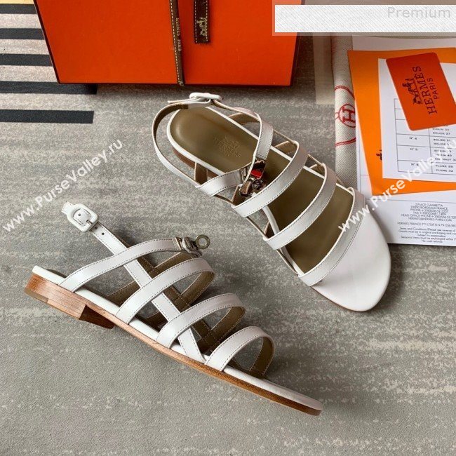 Hermes Kelly Calfskin Flat Sandals White Leather 2019 (DLY-9080813)