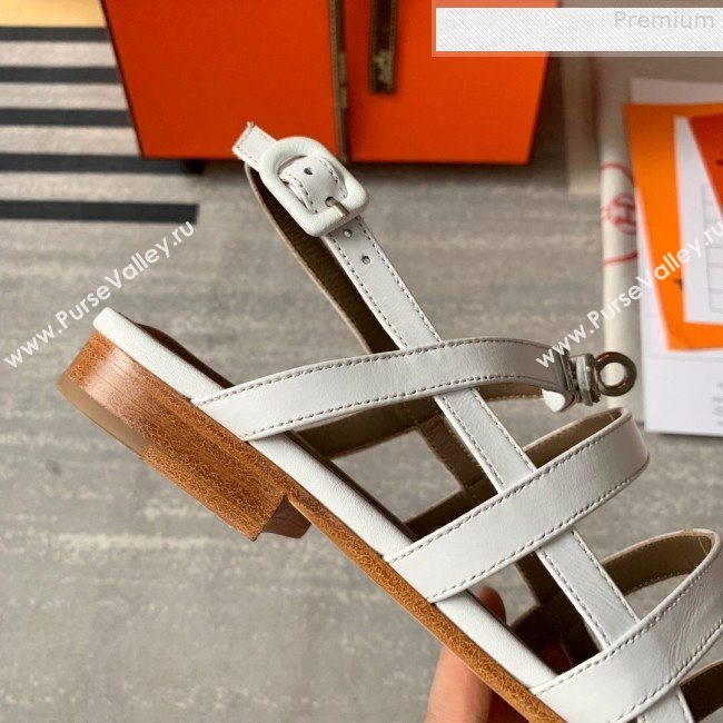 Hermes Kelly Calfskin Flat Sandals White Leather 2019 (DLY-9080813)