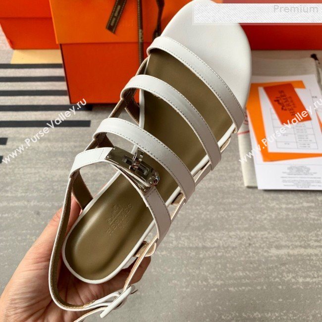 Hermes Kelly Calfskin Flat Sandals White Leather 2019 (DLY-9080813)
