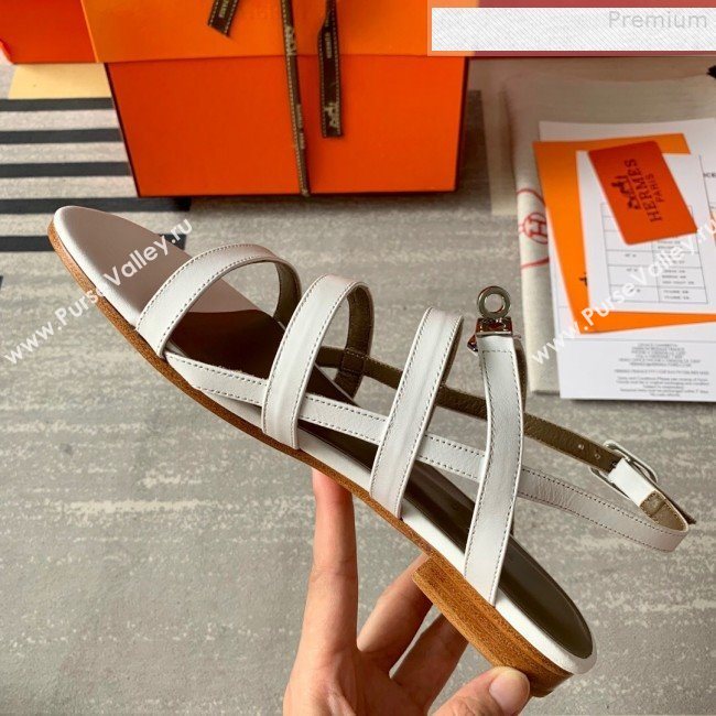 Hermes Kelly Calfskin Flat Sandals White Leather 2019 (DLY-9080813)