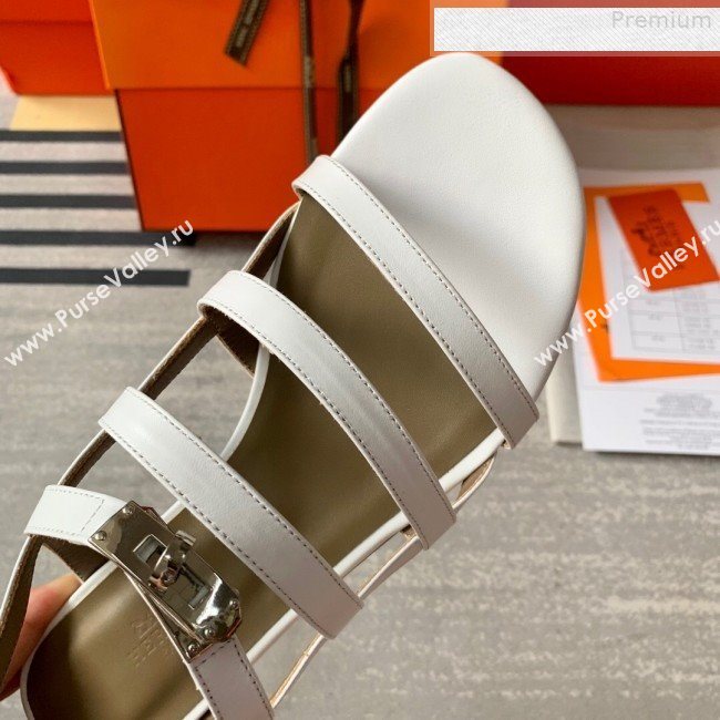 Hermes Kelly Calfskin Flat Sandals White Leather 2019 (DLY-9080813)