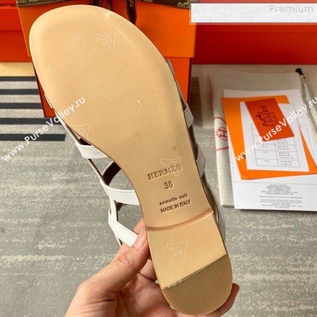 Hermes Kelly Calfskin Flat Sandals White Leather 2019 (DLY-9080813)