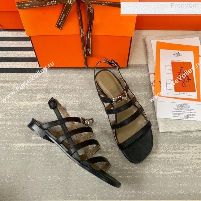 Hermes Kelly Calfskin Flat Sandals Black 2019 (DLY-9080814)