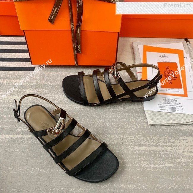 Hermes Kelly Calfskin Flat Sandals Black 2019 (DLY-9080814)