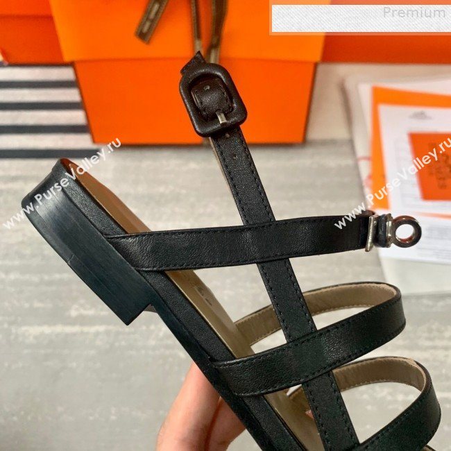 Hermes Kelly Calfskin Flat Sandals Black 2019 (DLY-9080814)