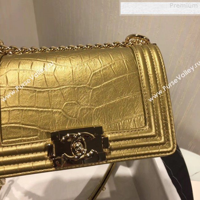 Chanel Crocodile Embossed Leather Small Boy Flap Bag Gold 2019 (KAIS-9080823)
