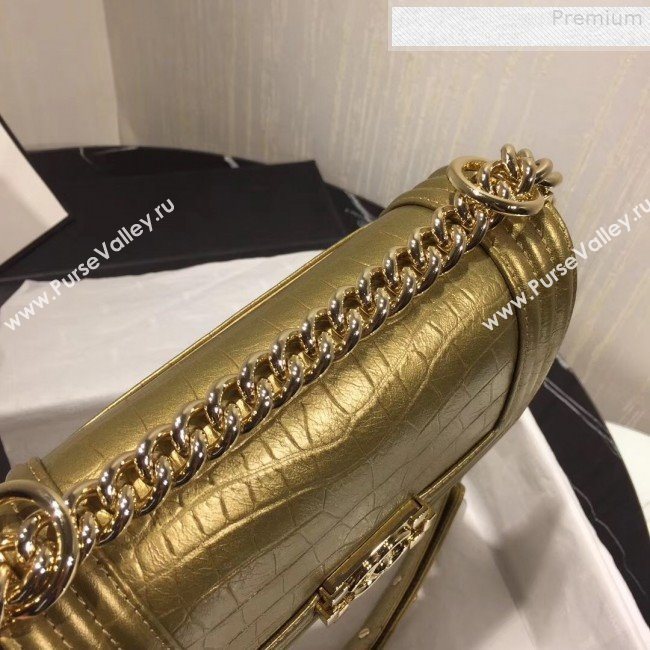 Chanel Crocodile Embossed Leather Small Boy Flap Bag Gold 2019 (KAIS-9080823)