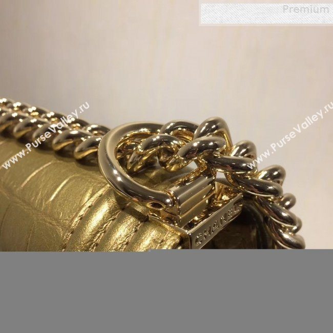 Chanel Crocodile Embossed Leather Small Boy Flap Bag Gold 2019 (KAIS-9080823)