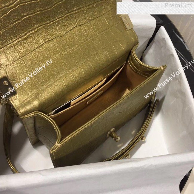 Chanel Crocodile Embossed Leather Small Boy Flap Bag Gold 2019 (KAIS-9080823)