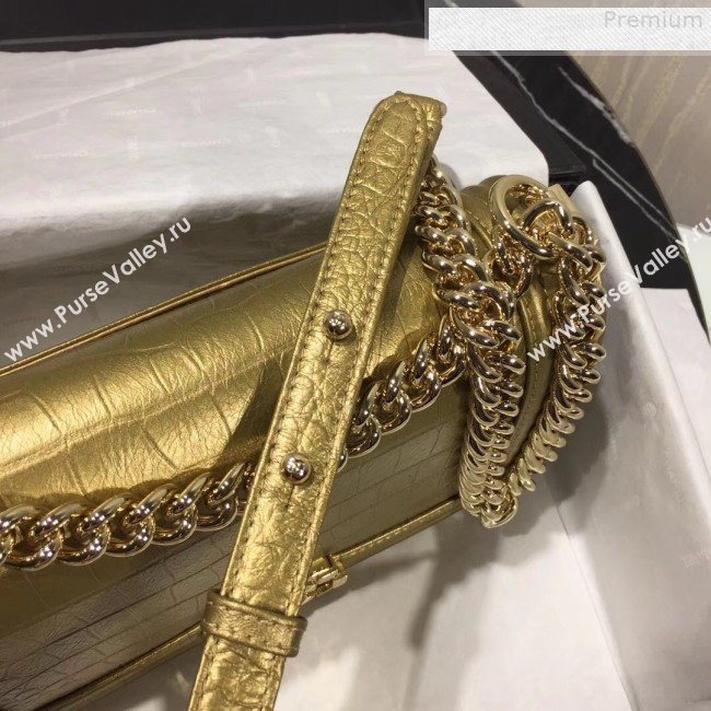 Chanel Crocodile Embossed Leather Medium Boy Flap Bag Gold 2019 (KAIS-9080824)