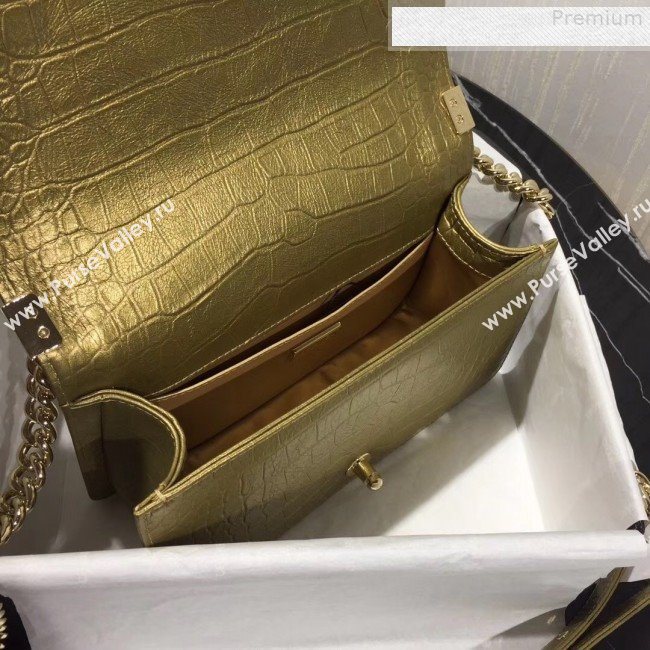 Chanel Crocodile Embossed Leather Medium Boy Flap Bag Gold 2019 (KAIS-9080824)