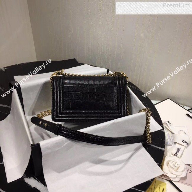 Chanel Crocodile Embossed Leather Small Boy Flap Bag Black 2019 (KAIS-9080825)