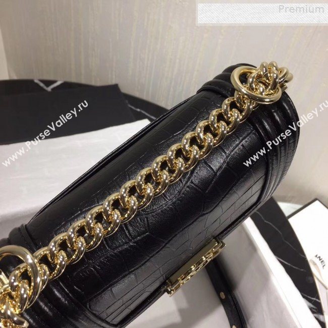 Chanel Crocodile Embossed Leather Small Boy Flap Bag Black 2019 (KAIS-9080825)