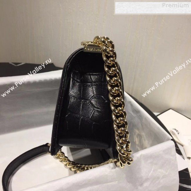 Chanel Crocodile Embossed Leather Small Boy Flap Bag Black 2019 (KAIS-9080825)