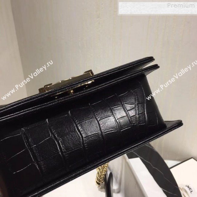 Chanel Crocodile Embossed Leather Small Boy Flap Bag Black 2019 (KAIS-9080825)
