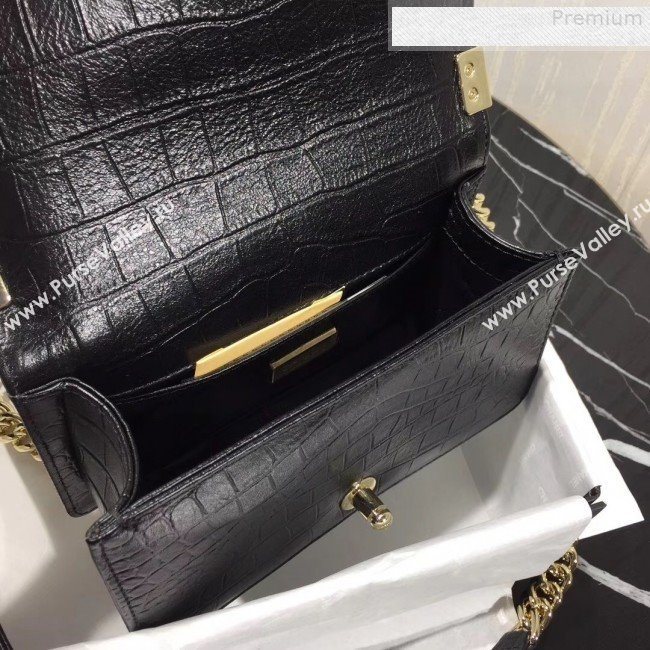 Chanel Crocodile Embossed Leather Small Boy Flap Bag Black 2019 (KAIS-9080825)