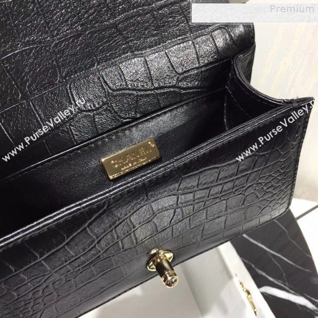 Chanel Crocodile Embossed Leather Small Boy Flap Bag Black 2019 (KAIS-9080825)