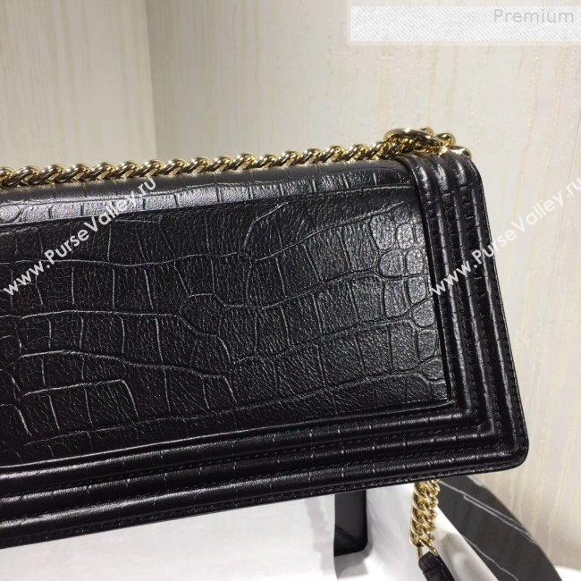 Chanel Crocodile Embossed Leather Medium Boy Flap Bag Black 2019 (KAIS-9080826)