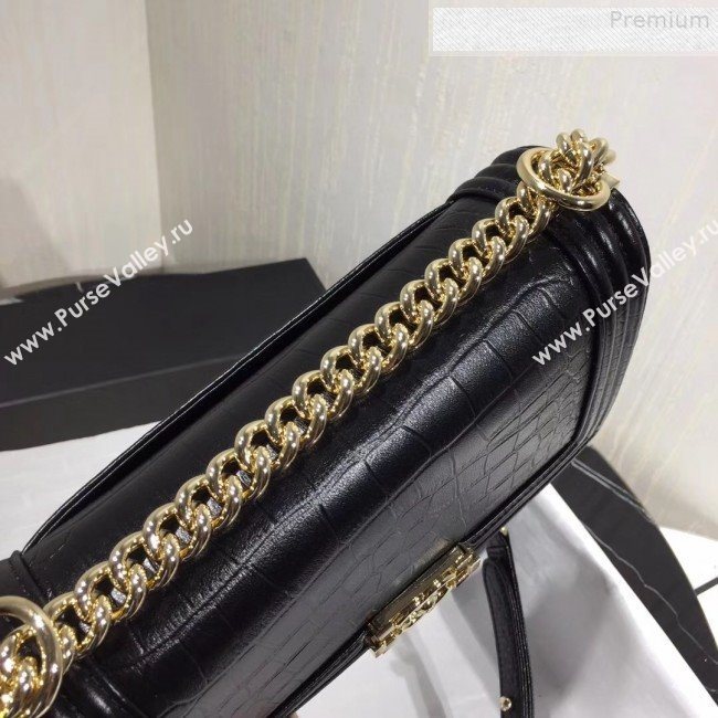 Chanel Crocodile Embossed Leather Medium Boy Flap Bag Black 2019 (KAIS-9080826)