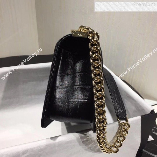 Chanel Crocodile Embossed Leather Medium Boy Flap Bag Black 2019 (KAIS-9080826)
