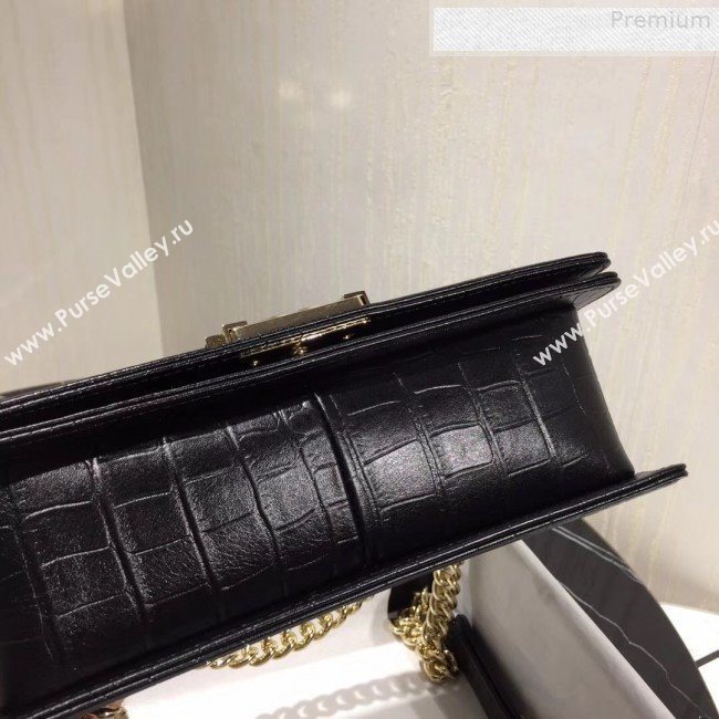 Chanel Crocodile Embossed Leather Medium Boy Flap Bag Black 2019 (KAIS-9080826)