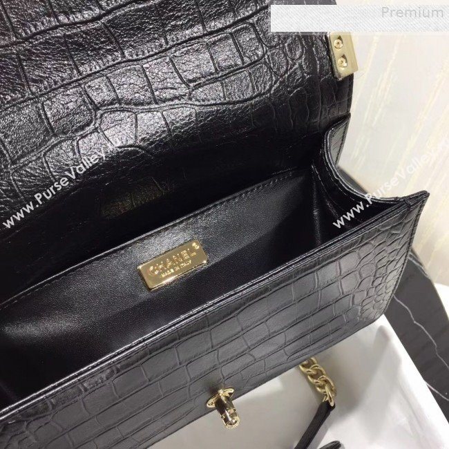 Chanel Crocodile Embossed Leather Medium Boy Flap Bag Black 2019 (KAIS-9080826)