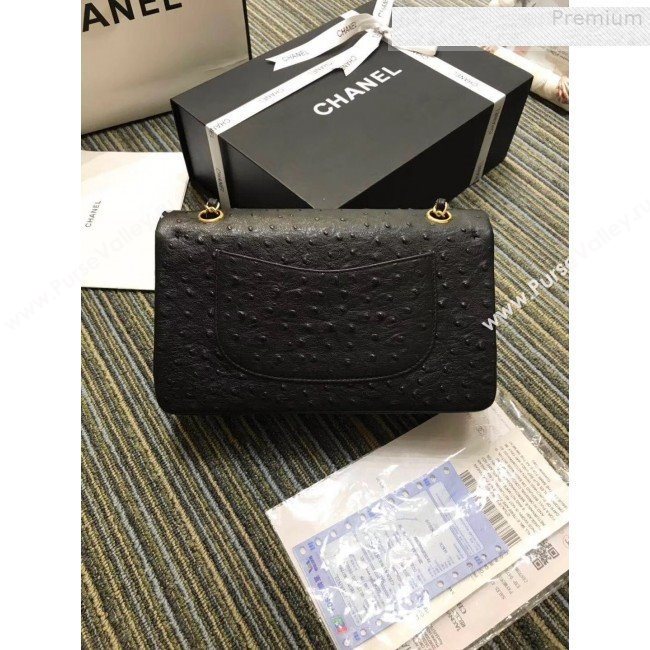 Chanel Ostrich Embossed Leather Medium Classic Flap Bag A01112 Black 2019 (KAIS-9080827)