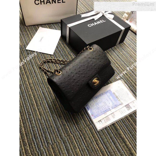 Chanel Ostrich Embossed Leather Medium Classic Flap Bag A01112 Black 2019 (KAIS-9080827)