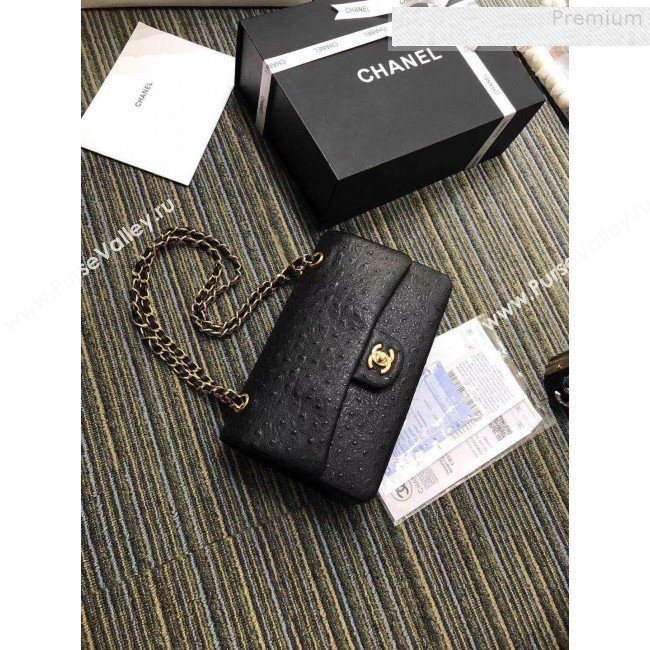Chanel Ostrich Embossed Leather Medium Classic Flap Bag A01112 Black 2019 (KAIS-9080827)