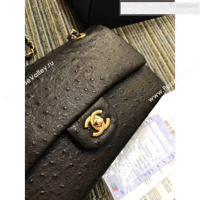 Chanel Ostrich Embossed Leather Medium Classic Flap Bag A01112 Black 2019 (KAIS-9080827)