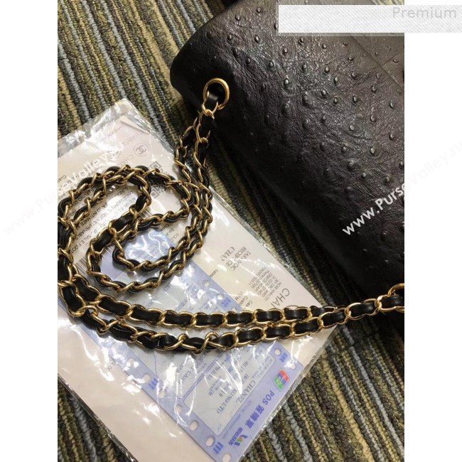 Chanel Ostrich Embossed Leather Medium Classic Flap Bag A01112 Black 2019 (KAIS-9080827)