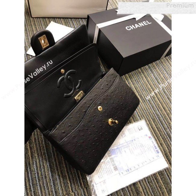 Chanel Ostrich Embossed Leather Medium Classic Flap Bag A01112 Black 2019 (KAIS-9080827)