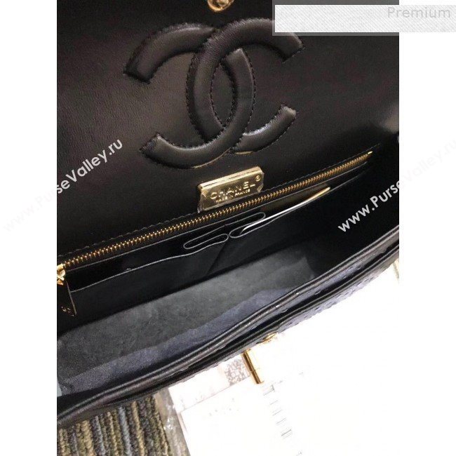 Chanel Ostrich Embossed Leather Medium Classic Flap Bag A01112 Black 2019 (KAIS-9080827)