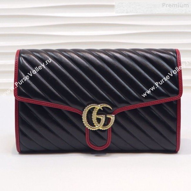 Gucci GG Diagonal Marmont Clutch ‎498079 Black/Red 2019 (MINGH-9080661)