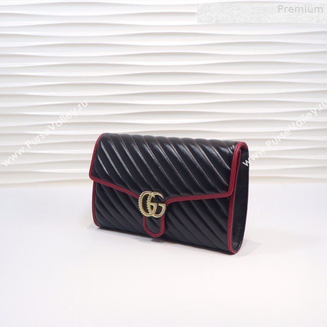 Gucci GG Diagonal Marmont Clutch ‎498079 Black/Red 2019 (MINGH-9080661)
