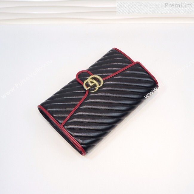 Gucci GG Diagonal Marmont Clutch ‎498079 Black/Red 2019 (MINGH-9080661)