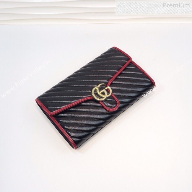 Gucci GG Diagonal Marmont Clutch ‎498079 Black/Red 2019 (MINGH-9080661)