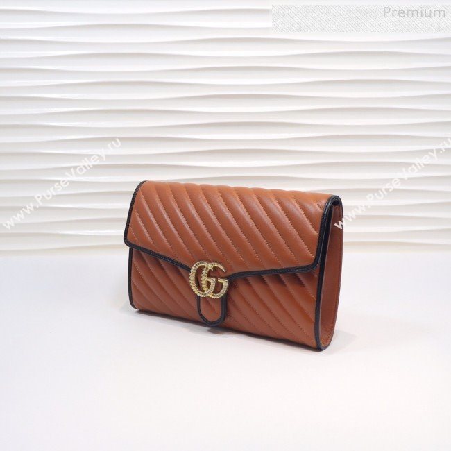 Gucci GG Diagonal Marmont Clutch ‎498079 Brown 2019 (MINGH-9080663)
