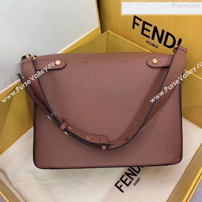 Fendi Kan U Large Matte Calfskin Embossed Corners Flap Bag Brown 2019  (AFEI-9080666)