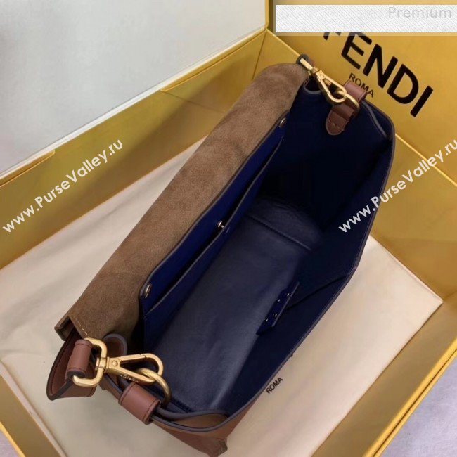 Fendi Kan U Large Matte Calfskin Embossed Corners Flap Bag Brown 2019  (AFEI-9080666)