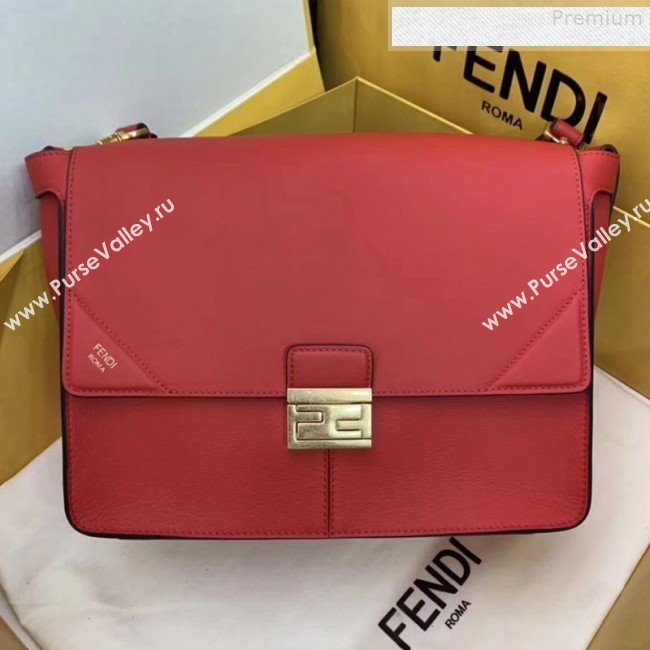 Fendi Kan U Large Matte Calfskin Embossed Corners Flap Bag Red 2019  (AFEI-9080668)