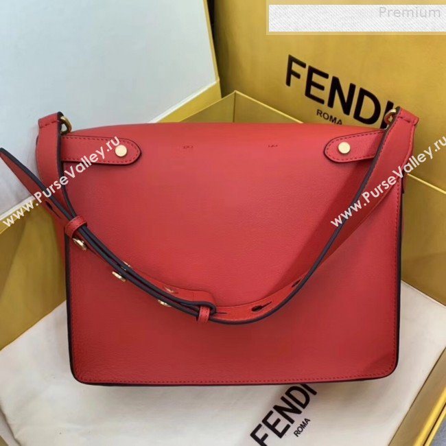 Fendi Kan U Large Matte Calfskin Embossed Corners Flap Bag Red 2019  (AFEI-9080668)