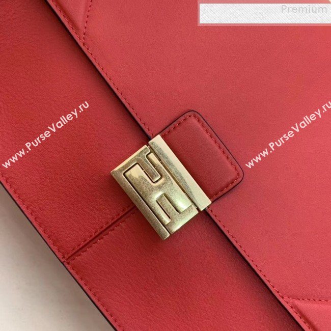 Fendi Kan U Large Matte Calfskin Embossed Corners Flap Bag Red 2019  (AFEI-9080668)