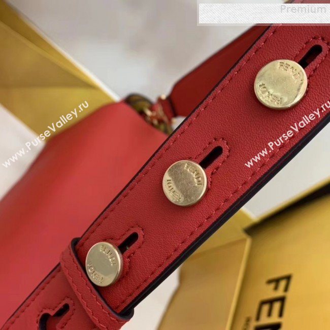 Fendi Kan U Large Matte Calfskin Embossed Corners Flap Bag Red 2019  (AFEI-9080668)